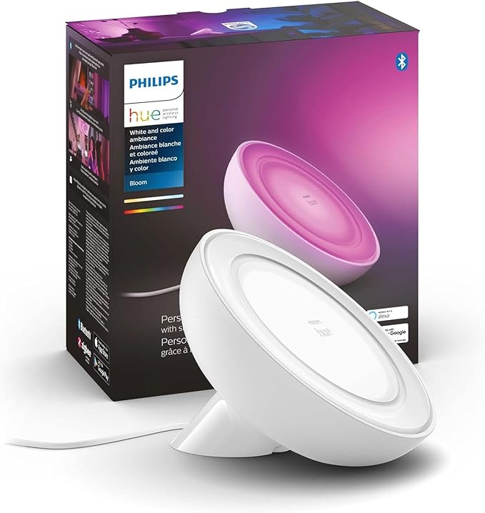 Philips Hue Bloom Smart Table Lamp, White - White and Color Ambiance LED Color-Changing Light - 1 Pack - Control with Hue App - Compatible with Alexa, Google Assistant, and Apple Homekit