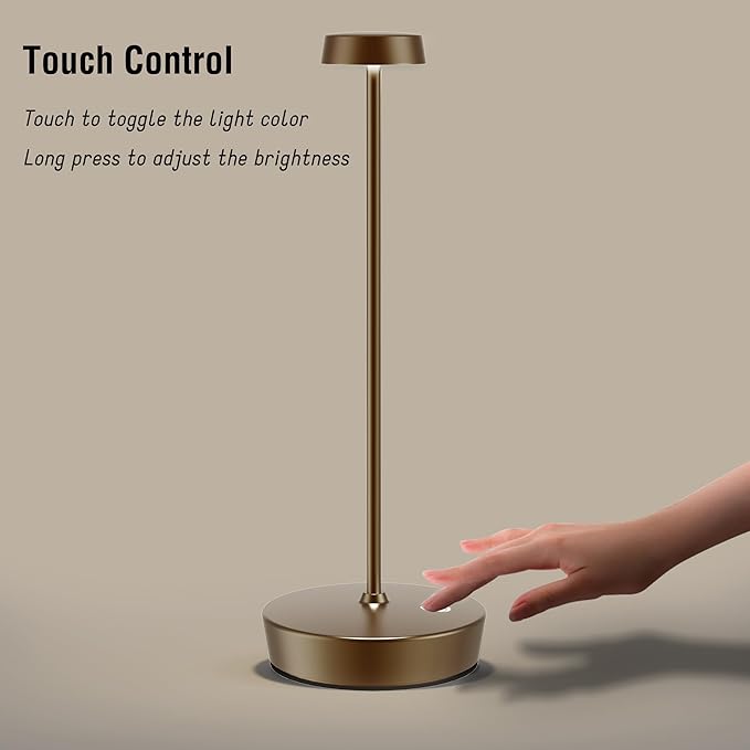 Rechargeable Table Lamp Cordless Battery Operated LED Light 5000mAh 3-level Brightness Portable Desk Lamps Waterproof Touch Control Indoor Outdoor Use for Patio Home Restaurant (2-Brown)