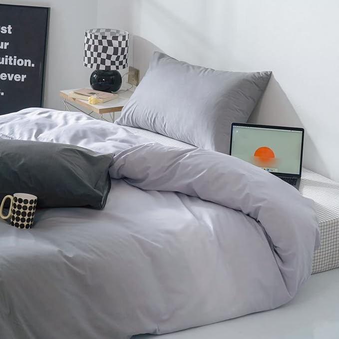 Gradient Gray Comforter Set Ombre White Gray Bedding Set Full Women Aesthetic Comforter 3 PCs Gray Color Bed Comforter Set Full Gradient White and Gray Comforter Set Full Size