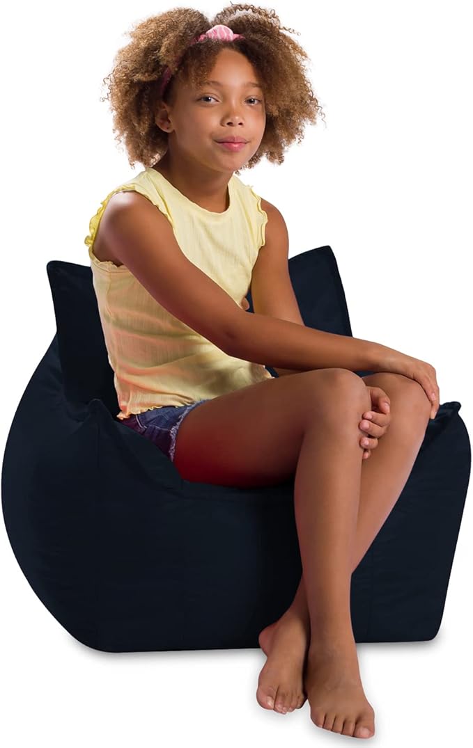 Posh Creations Structured Comfy Bean Bag Chair for Gaming, Reading, and Watching TV, Newport Chair, Microsuede - Navy Blue