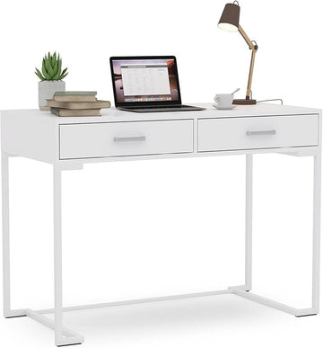 Tribesigns 40 Inch White Computer Desk, White Writing Desk with 2 Drawers, Modern Simple Study Desk Makeup Vanity Table for Bedroom Small Spaces