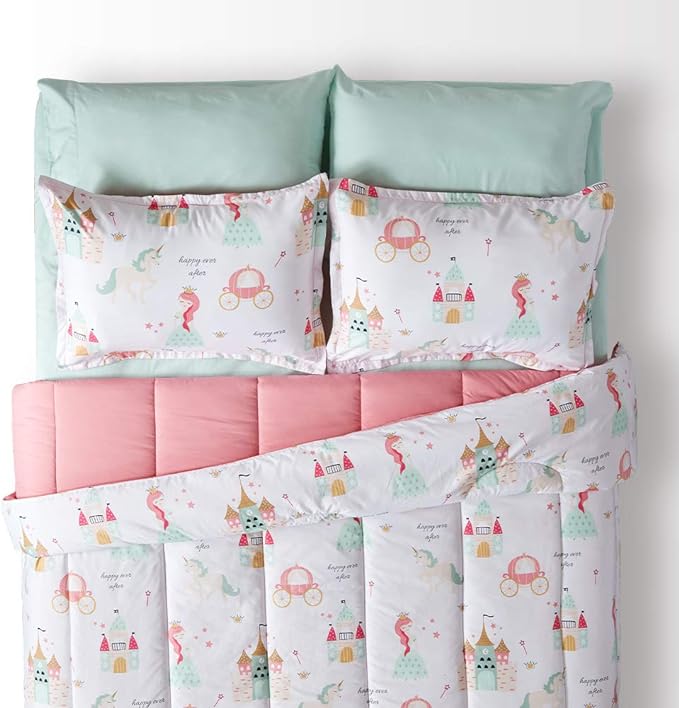 SLEEP ZONE Kids Twin Bedding Comforter Set - Super Cute & Soft Kids Bedding 5 Pieces Set with Comforter, Sheet, Pillowcase & Sham (Princess Castle)