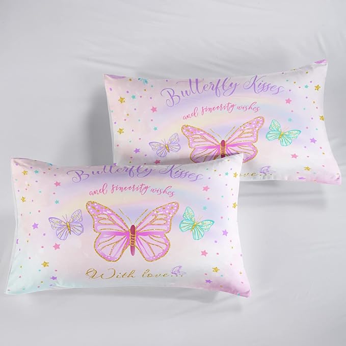 CVHOUSE Butterfly Bedding Set,Butterfly Comforter Twin,Butterfly Comforter Set for Girls Kids Teens,Butterflies Quilt Set with 1 Comforter and 2 Pillow Cases- 3 Piece