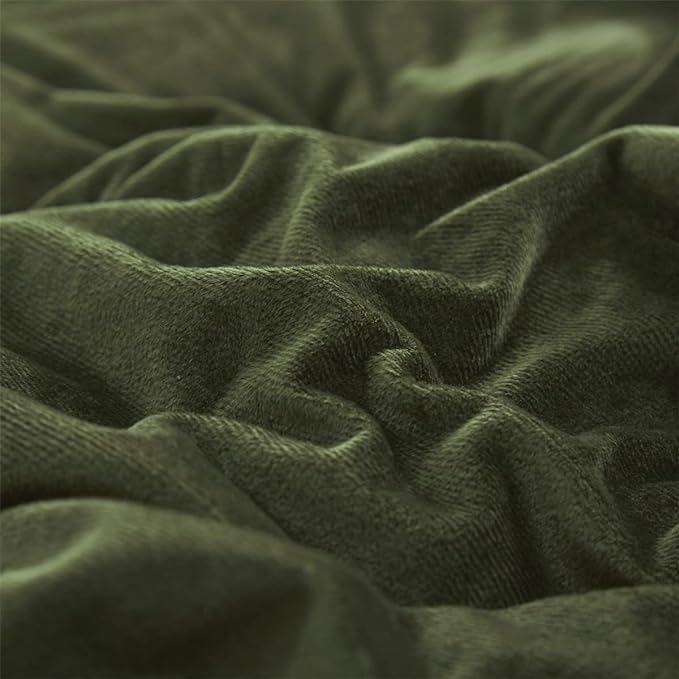 Wellboo Olive Green Velvet Comforter Sets Twin Size Fluffy Army Green Bedding Comforters Soft Women Men Solid Dark Green Flannel Quilt Modern Blackish Green Sherpa Bed Puffy Military Green Blankets