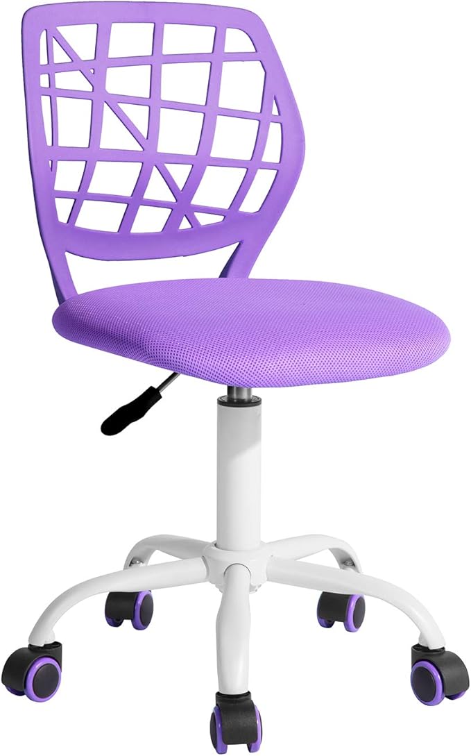 FurnitureR Kids Desk Chair, Armless Small Adjsutable Swivel Task Chair with Soft Cushion for Study Kids Teens Child, Purple
