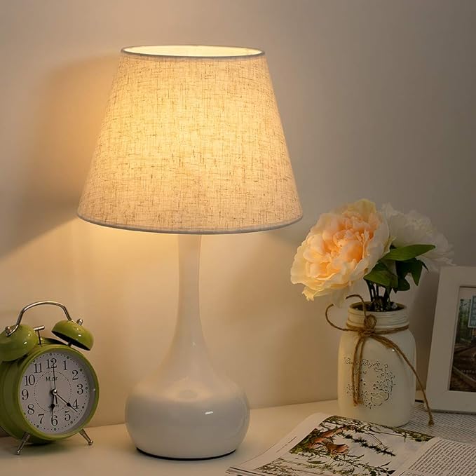 SEHERTIWY Table Lamp Set of 2, Small Bedside Lamps for Bedroom, Modern Lamp with White Fabric Shade,Nightstand Desk Lamp for Living Room Rustic Office Dorm