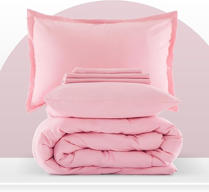 SLEEP ZONE Kids Pink Twin Bedding Comforter Set - Super Cute & Soft Girls Bedding 5 Pieces Set with Comforter, Sheet, Pillowcase & Sham (Cinquefoil Pink)