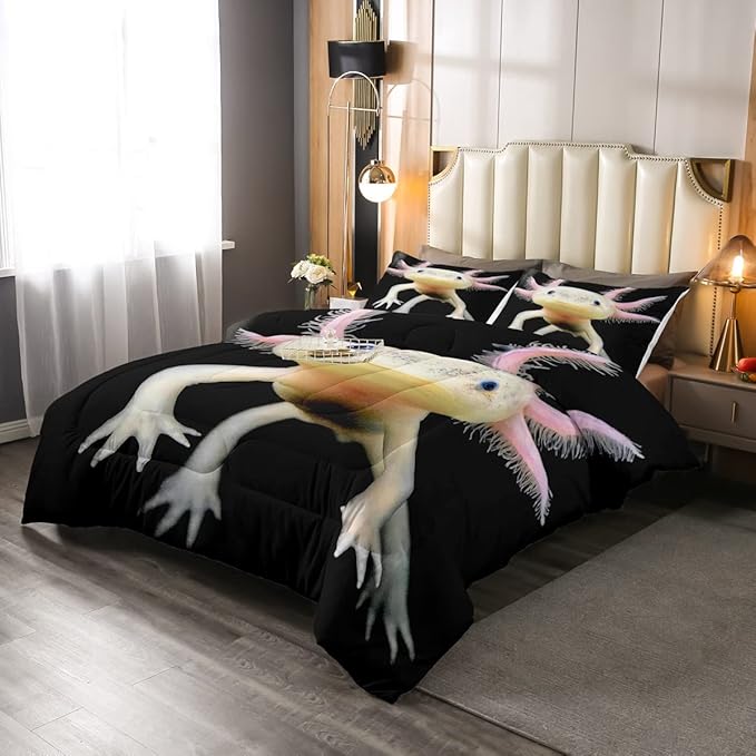 Axolotl Bedding Set Twin Cute Axolotl Comforter Set 3D Axolotls Down Comforter Bedroom Decor Sea Wildlife Animals Reptile Duvet Set Lightweight Soft Warm Quilt Set for Kids Boys Teens Men Adult