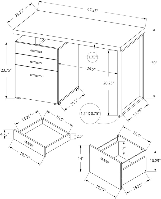 Monarch Specialties 7640 Computer Desk, Home Office, Laptop, Left, Right Set-up, Storage Drawers, 48" L, Work, Metal, Laminate, Walnut, Black, Contemporary Desk-48 R Face, 47.25" L x 23.75" W x 30" H