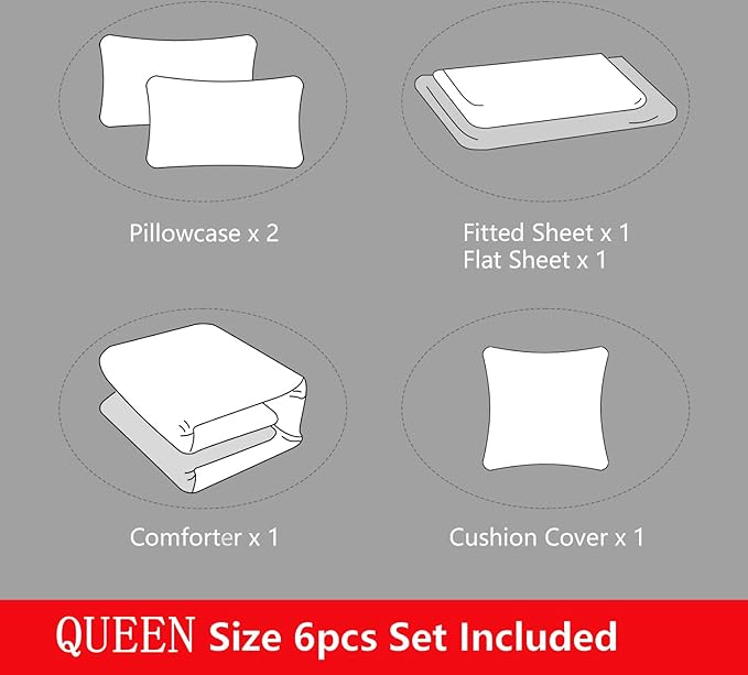 6 Pieces Bed in A Bag Gamer Bedding Set for Boys Kids Adult Gaming Comforters Set,Boys Bed in A Bag Set Full Size Comforter with Fitted Shee Flat Sheet Pillowcase pillowsham,DJT5002Queen
