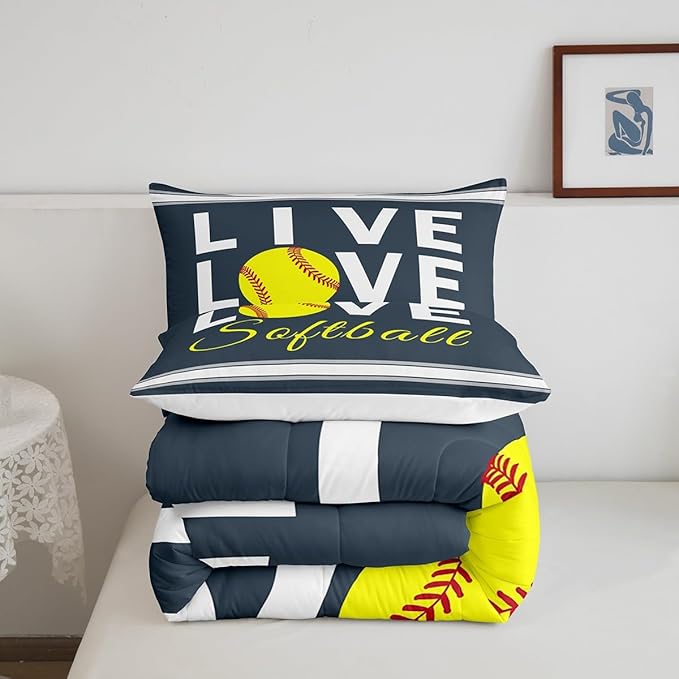 Feelyou Kids Softball Comforter Set Twin Size Softball Gaming Bedding Set for Boys Girls Teens Bedroom Decor Sports Theme Comforter Women Men Baseball Gaming Duvet Set with 1 Pillow Case