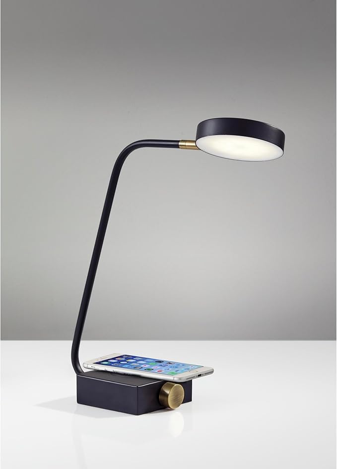 Adesso 3618-01 Conrad LED Desk Lamp Wireless Charging, 7W LED, 5W QI, USB Port, Indoor Lighting Lamps