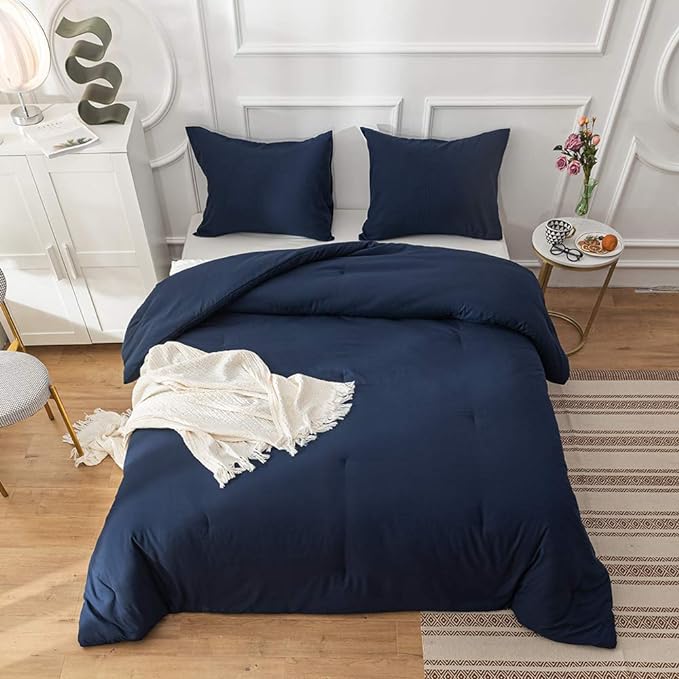 Navy Comforter Full Size Navy Blue Bedding Set Dark Navy Blue Comforter Set 3 Pieces 1 Comforter with 2 Pillowcases