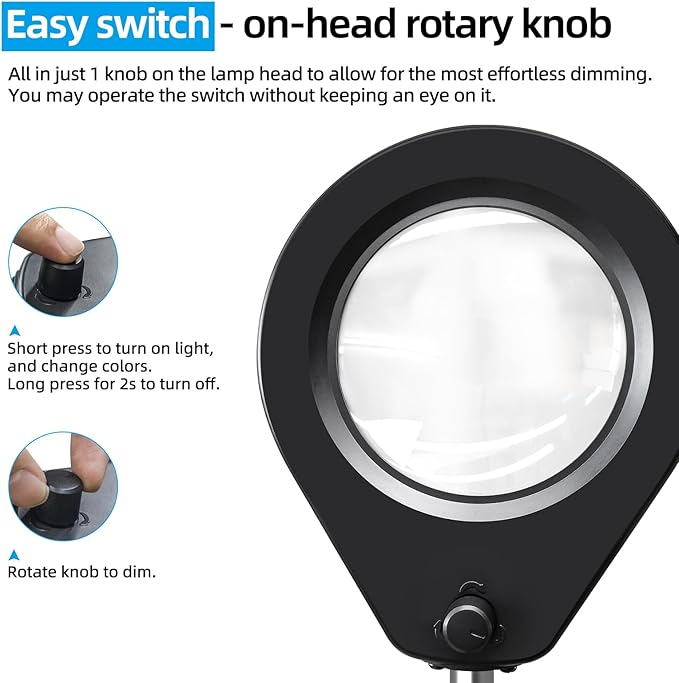 Magnifying Glass with Light and Stand & Clamp, Magnifying Desk Lamp with LED Lighted 5X Magnifier, Dual Fixtures, Upgraded Switch, for Hobby Craft Repair Reading Precision Work