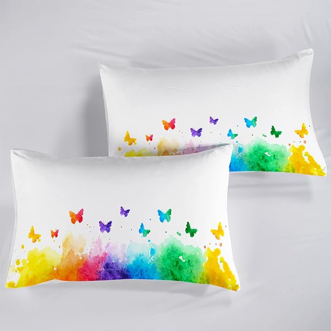CVHOUSE Butterfly Bedding Set,Butterfly Comforter Full,Butterfly Comforter Set for Girls Kids Teens,Butterflies Quilt Set with 1 Comforter and 2 Pillow Cases- 3 Piece