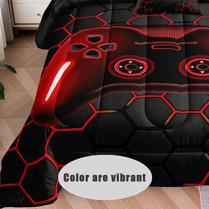 6 Pieces Bed in a Bag for Boys Bedding Sets Queen Size,Gamer Comforter Sets for Boys Kids, Gaming Comforter Set for Boys Room Decor with Flat Sheet,Fitted Sheet,Pillowcase,Cushion Cover