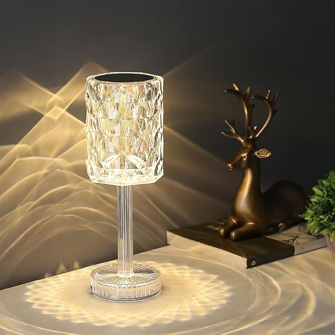 Portable Crystal Table Lamp,Acrylic Cordless LED Desk Lamp with Touch Control, 3 Color Touch Control Rechargeable Lamp, Night Light, Bedside Lamp,Dining Room Lamp (3 Color Crystal Lamp)