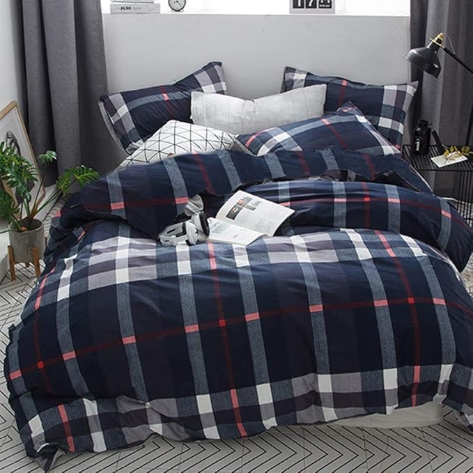 Navy Plaid Comforter Set Twin Multicolor Checkered Bedding Quilt Set Navy Blue Tartan Grid Comforter Striped for Women Teens Adult Navy Checkered Comforter