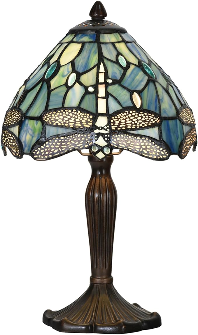Tiffany Lamp Sea Blue Stained Glass Dragonfly Style Desk Reading Light for Small Space Bedside Bedroom Home Office