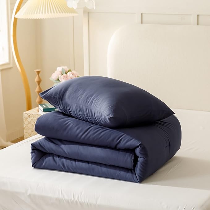ROSGONIA Twin Comforter Set for College Boys Girls Navy Blue, 1 Boho Blue Comforter & 1 Pillowcase, Lightweight Kids Comforter Soft Dorm Bedding