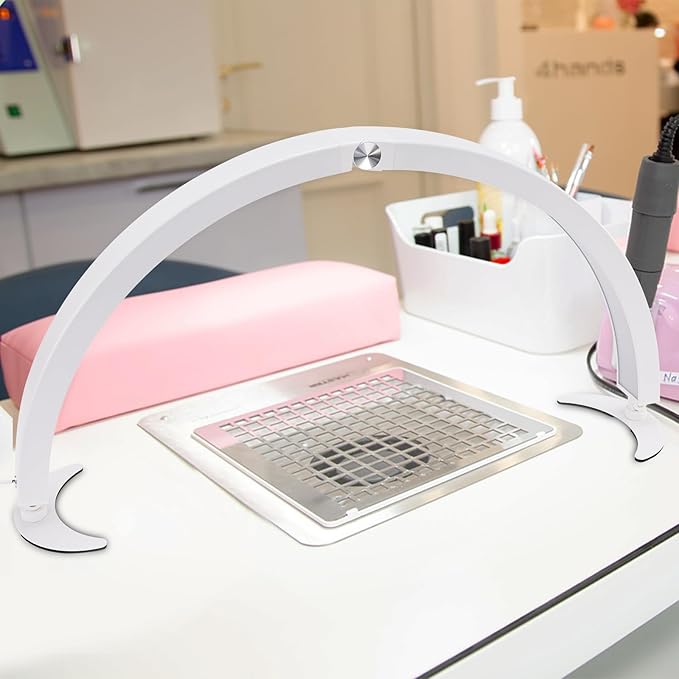Half Moon Light for Desk, 28.7" Foldable Arch LED Nail Tech Lamp with 7 Color Modes, 10-Level Brightness for Professional Manicure Salon, Tattoo, Eyelash Extensions, Reading- White