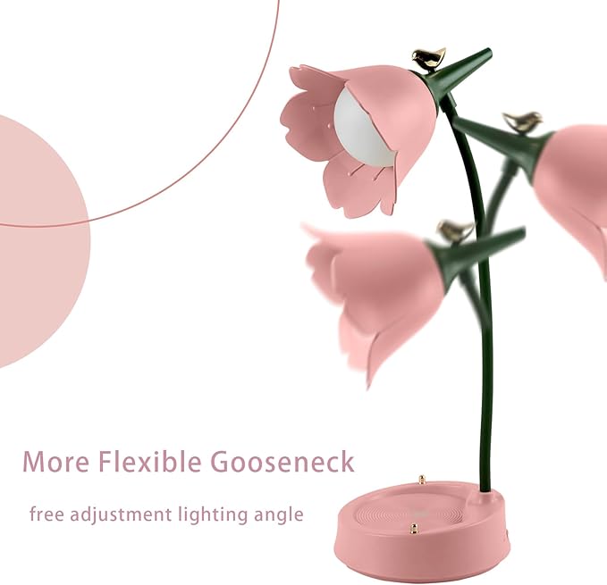 Himmel Flower Desk Lamp, Dimmable LED Kid Desk Lamp with 3 Colour Temperatures, Cordless Rechargeable Desk Lamp with Touch Sensor and Flexible Arm, USB Bedside Lamp for Reading, Learning