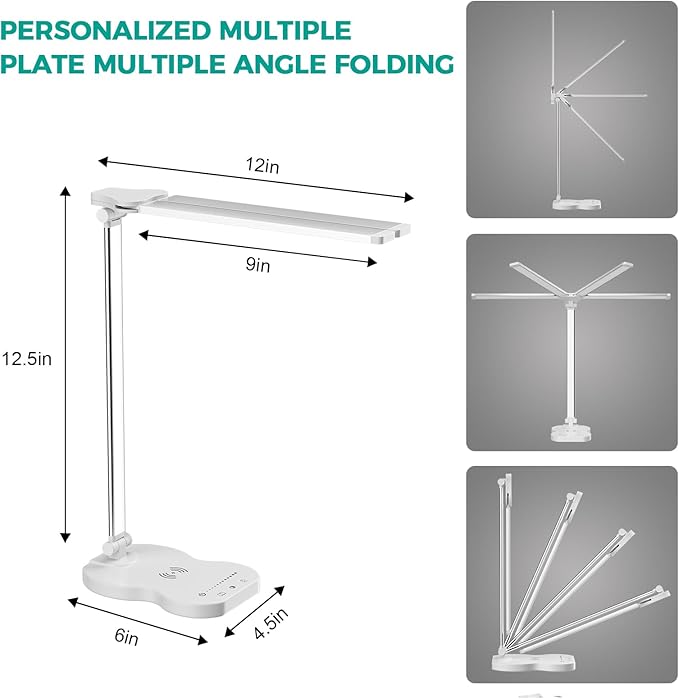 LED Desk Lamp, Dimmable Table Lamp for Reading,Lamp with USB Charging Port, 5 Lighting Modes, Sensitive Control, 45 Minutes Auto-Off Timer, Eye-Caring Lamp (White)