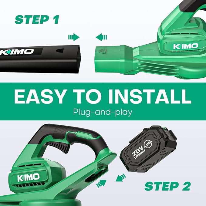 KIMO Cordless Leaf Blower - 200 CFM 170 MPH Battery-Operated Blower for Blowing Leaves, Snow Debris and Dust, 20V Electric Leaf Blower with 4.0Ah Battery and Charger for Yard| Patio| House |Jobsite