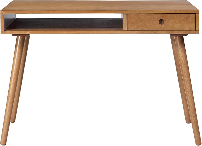 Nathan James Parker Modern Home Office Writing, Computer or Laptop Desk with Open Storage Cubby and Small Drawer, Walnut