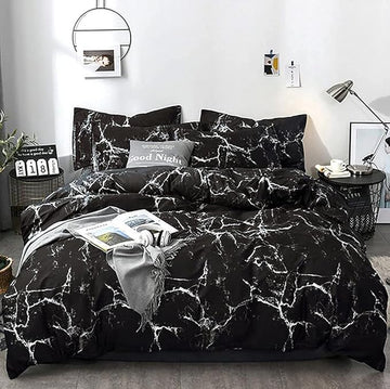 Black Marble Comforter Set King Black Bedding Set Women Black Marble Comforter Set Lightweight Soft Black Marble Bedding Men Durable Black Marble Quilt Set Breathable Bed Comforter Set King