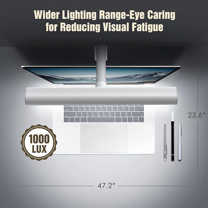 LED Desk Lamp with Clamp, 10W Desk Lamps for Home Office, Eye-caring Computer Monitor Light, 3 Color Modes, Dimmable & Touch Control, Architect Desk Light for Drawing,Workbench-1000LM,White