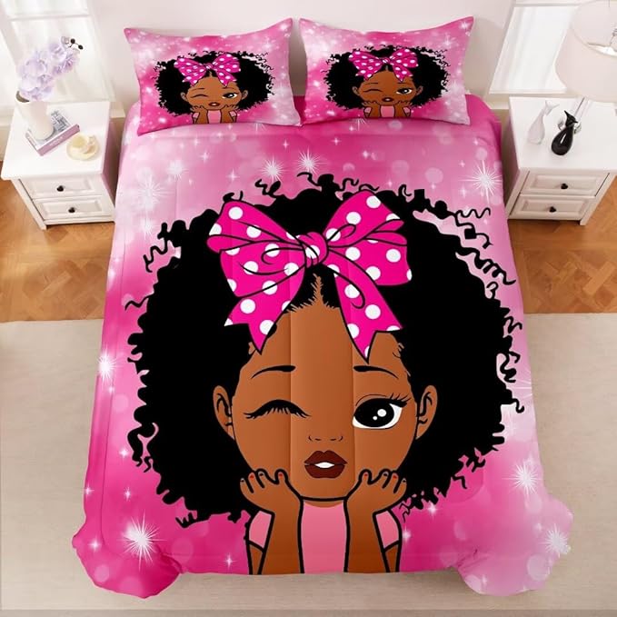 Black Girl Comforter Set Full for Kids Teens,Black Girl Magic Bedding Set,African American Girl Inspirational Quotes Comforter Set,Black Princess Bed Bedroom Set