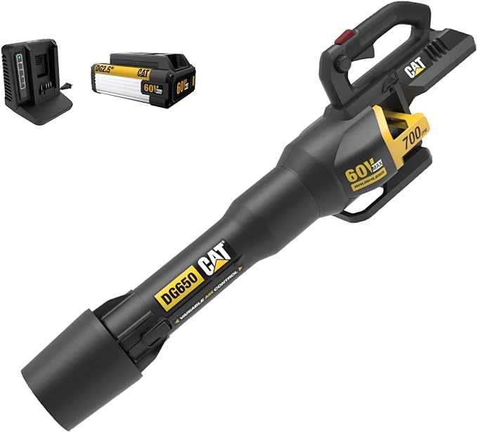Cat DG650 60V 700 CFM 135 MPH Leaf Blower Cordless with Battery and Charger,Adjustable Speed Blowers for Lawn Care,Lightweight Cordless Leaf Blower with Variable Air Control Battery&Charger Include