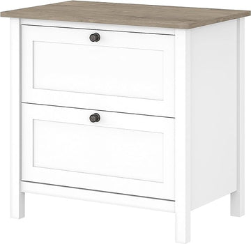 Bush Furniture Mayfield 2 Drawer Lateral File Cabinet in Pure White and Shiplap Gray