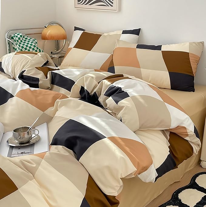 Checkerd Comforter Set California King Multicolored Grid Comforter Men Women Chic Checkered Bed Comforter White Black Plaid Buffalo Cal King Bedding Comforter All Season Hotel Quality Bed Set