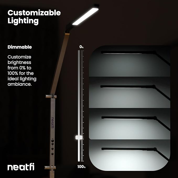 Neatfi LED Desk Lamp with Clamp, Touch & Remote Controlled, Stepless Dimming, 3 Color Modes, 3000-6000K, Detachable Shade, Flicker-Free, 360° Rotation, Wide Angle Lighting (Modern, Silver)