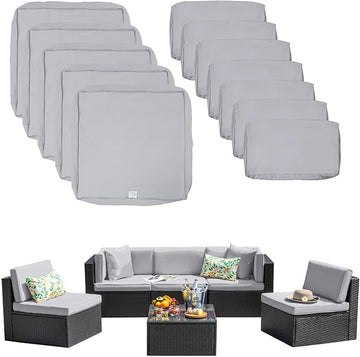 ClawsCover 12 Pack Outdoor Seat and Back Cushions Replacement Covers Fit for 6Pieces 5-Seater Wicker Rattan Patio Furniture Conversation Set Sectional Couch Chairs,Grey-Include Cover Only