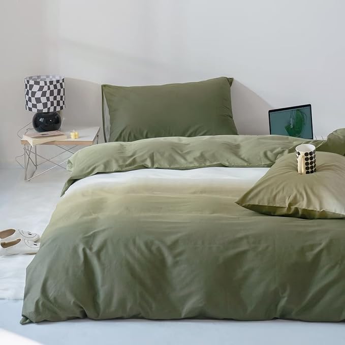 Gradient Green Comforter Set Ombre White Green Bedding Set Full Women Aesthetic Comforter 3 PCs Green Color Bed Comforter Set Full Gradient White and Green Comforter Set Full Size