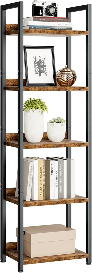 NUMENN Narrow Bookshelf, 5 Tier Bookshelves, Home Office Bookcase Shelf Storage Organizer, Free Standing Storage Shelving Unit for Bedroom, Living Room and Home Office, Vintage