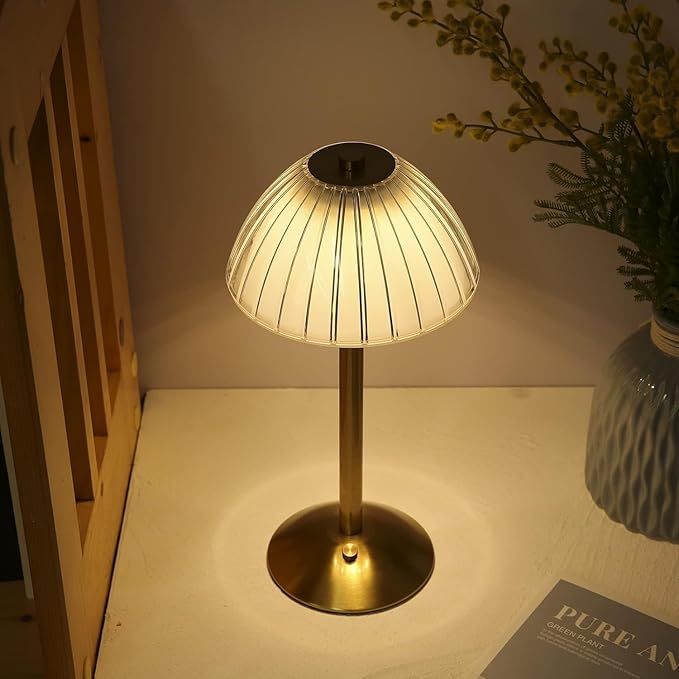 LED Cordless Table Lamp Mushroom Desk Lamp, USB Rechargeable LED Table Lamp with Touch Control Dimmable 3 Light Colors Bedside Lamp Reading Lamp for Bars Restaurants Coffee Shop