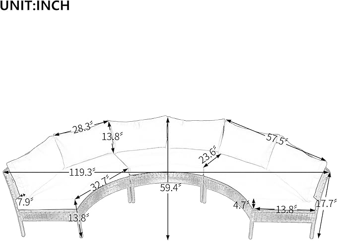 Spa Surround 3 Pieces Outdoor Patio Furniture, Weather Rattan Wicker Sectional Conversation Thick Cushions, Curved Half Moon Seating Group Sofa Set, Zp-Grey