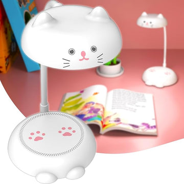 Cute Small Desk Lamp for Kids, Eye-caring Desk Light LED Reading Lamp, 3 Color Dimmable & 45min Timer, Battery Powered Cordless Lamp Rechargeable, Flexible Gooseneck Battery Operated Table Lamp, Cat