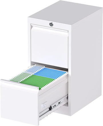 2 Drawers Vertical File Cabinet, Metal Lockable Filing Cabinet, Office File Storage Cabinet for A4 Letter/Legal Size, Assembly Required (White)