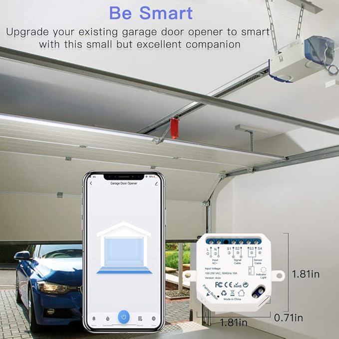 LoraTap Smart WiFi Garage Door Opener Controller, Wireless Remote Control Switch Timer Open/Close Monitor, Smart Life App Control, Voice Control, Works with Alexa and Google Home, No Hub Required