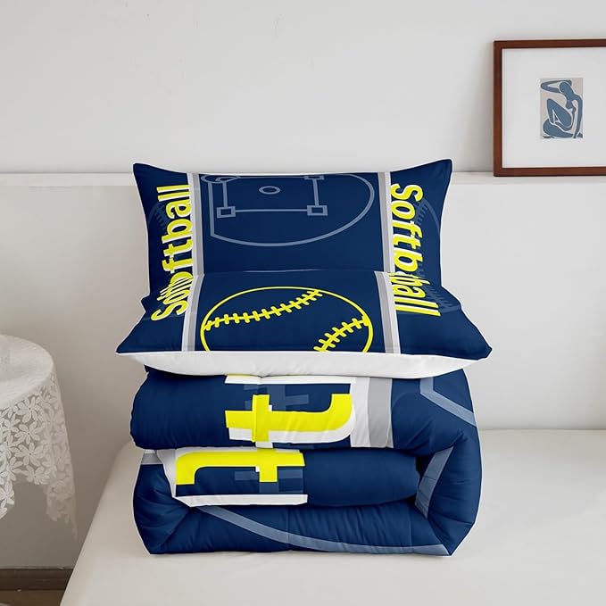 Feelyou Kids Softball Comforter Set Twin Size Sports Game Bedding Set for Boys Girls Teens Bedroom Decor Baseball Comforter Softball Gaming Theme Duvet Set with 1 Pillow Case