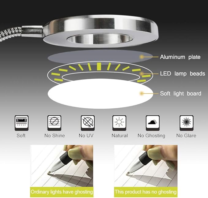 ATOMUS 2.5X Magnifying Lamp, LED USB Rechargeable Tattoo Beauty Magnifier Lamp with Metal Clip for Eyebrow Tattoo Manicure Eyelash Extension Read