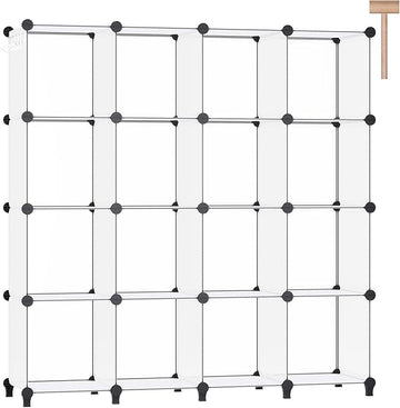 16 Cubes Storage Organizer, Bookcase, Display Shelf with Wooden Mallet, Cabinet Storage for Kids, Adult, Office, Bedroom, Bathroom, White