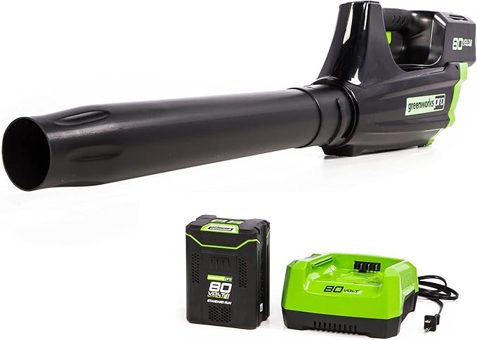 Greenworks 80V (125 MPH / 500 CFM / 75+ Compatible Tools) Cordless Axial Leaf Blower, 2.0Ah Battery and Charger Included