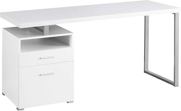 Monarch Specialties Computer Writing Desk for Home & Office Laptop Table with Drawers Open Shelf and File Cabinet-Left or Right Set Up, 60" L, White