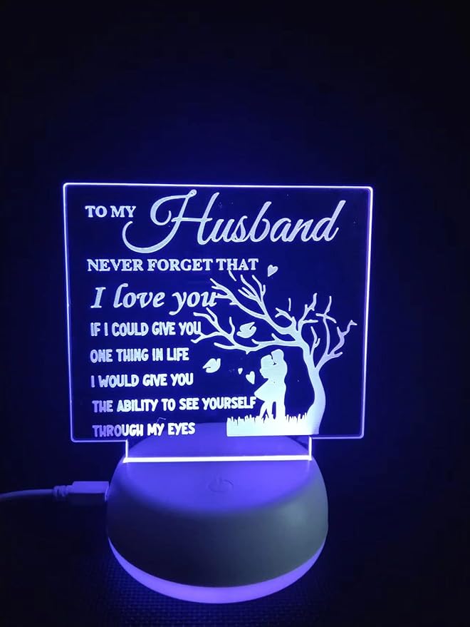 to My Husband from Wife, to My Husband 3D Optical Illusion 2 Functions 7 Color RGB Colorful USB Charging or AA Battery - Acrylic Panel Birthday Wedding Gifts for Husband